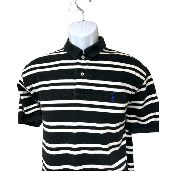 Sz Medium Black White Stripe Polo Ralph Lauren Blue Label - Picture 2 of 7